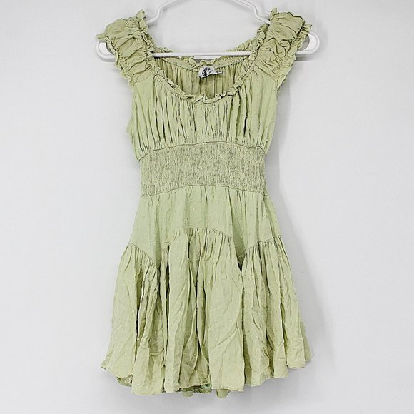 Princess Polly Pants - Princess Polly Green Swiss Dot Boho Dress Shorts Romper Size 2